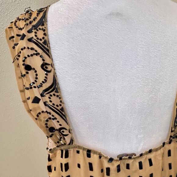 *SILK Beaded Burnout Velvet Sweetheart V-Neck Boho Babydoll Blouse Womens Large - Picture 10 of 14